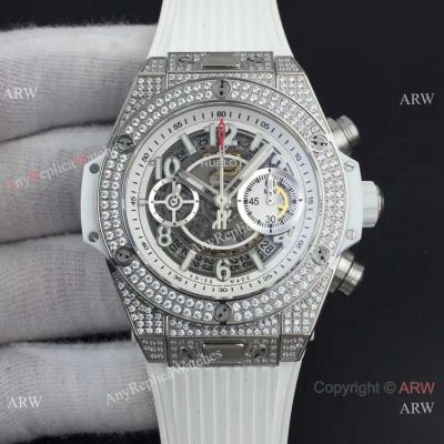 Iced Out Hublot Big Bang Unico King Silver Watch Swiss Grade 7750 Movement